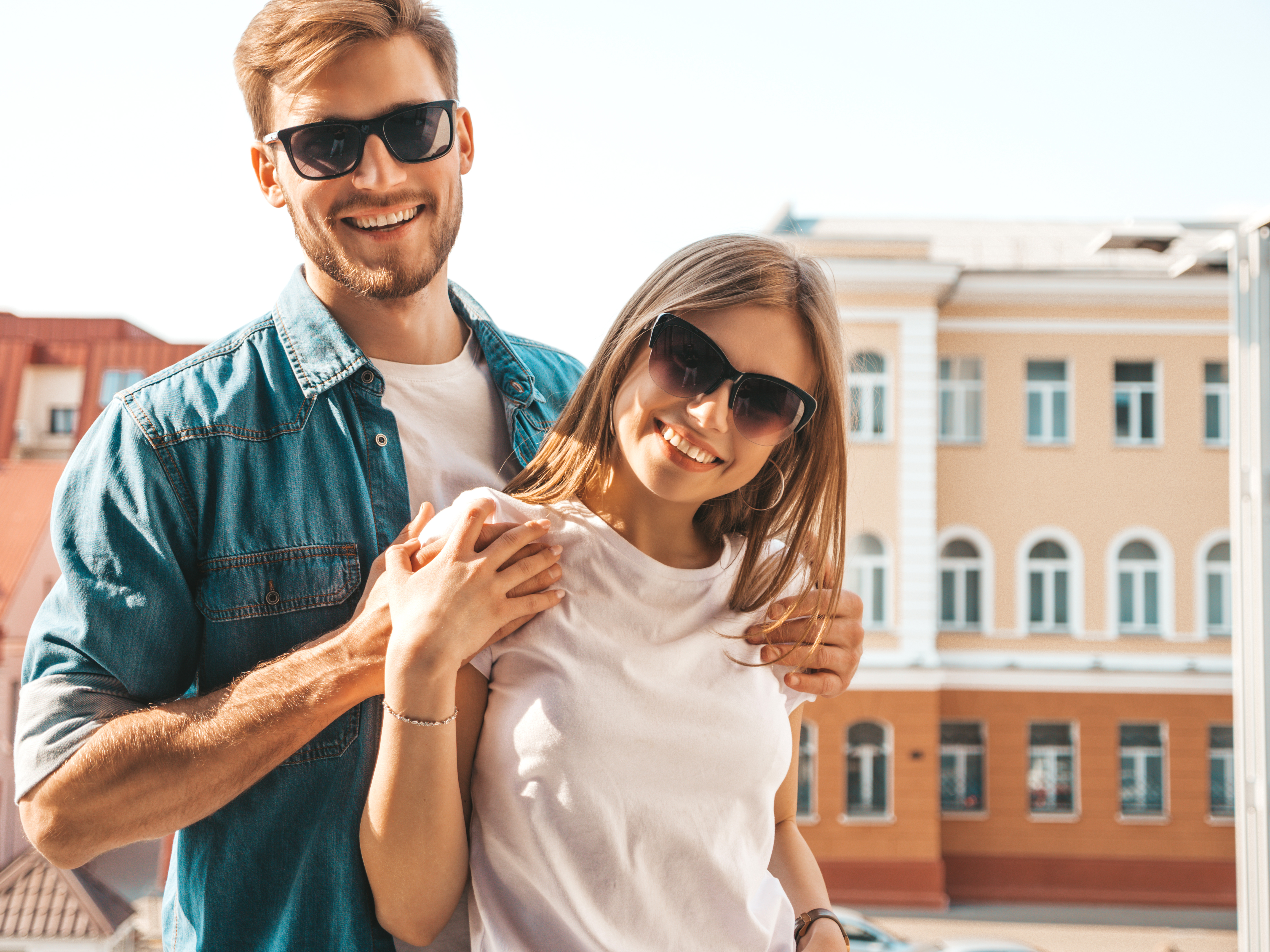portrait-smiling-beautiful-girl-her-handsome-boyfriend-woman-casual-summer-jeans-clothes